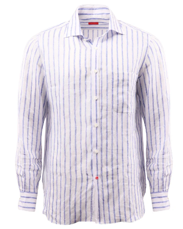 White and Blue Striped Sportshirt