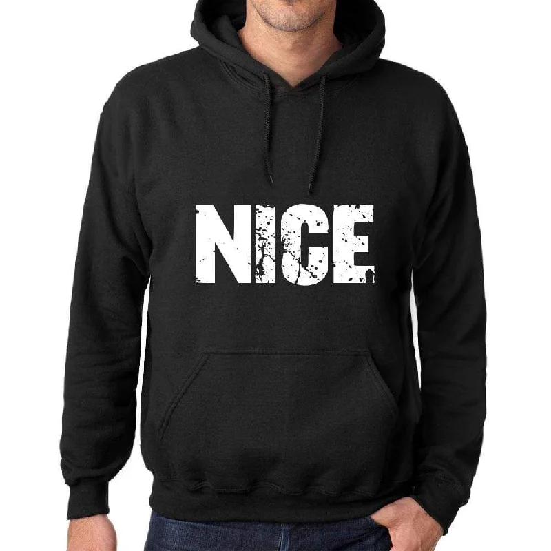 Value Deals Men's Women's Unisex Printed Graphic Cotton Hoodie Soft Heavyweight Hooded Sweatshirt Pullover Popular Words NICE Deep Black