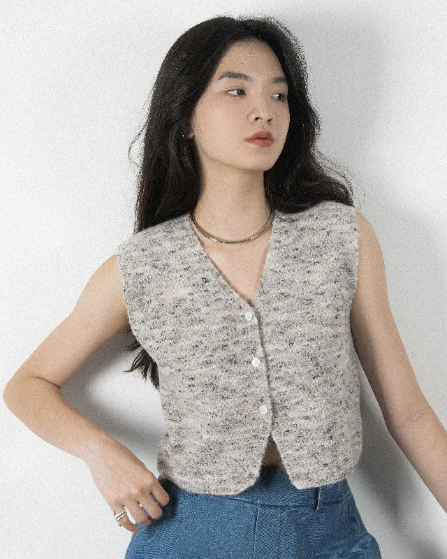 Top Pick Tina Eco V-neck Knit Top (Beige Mix)