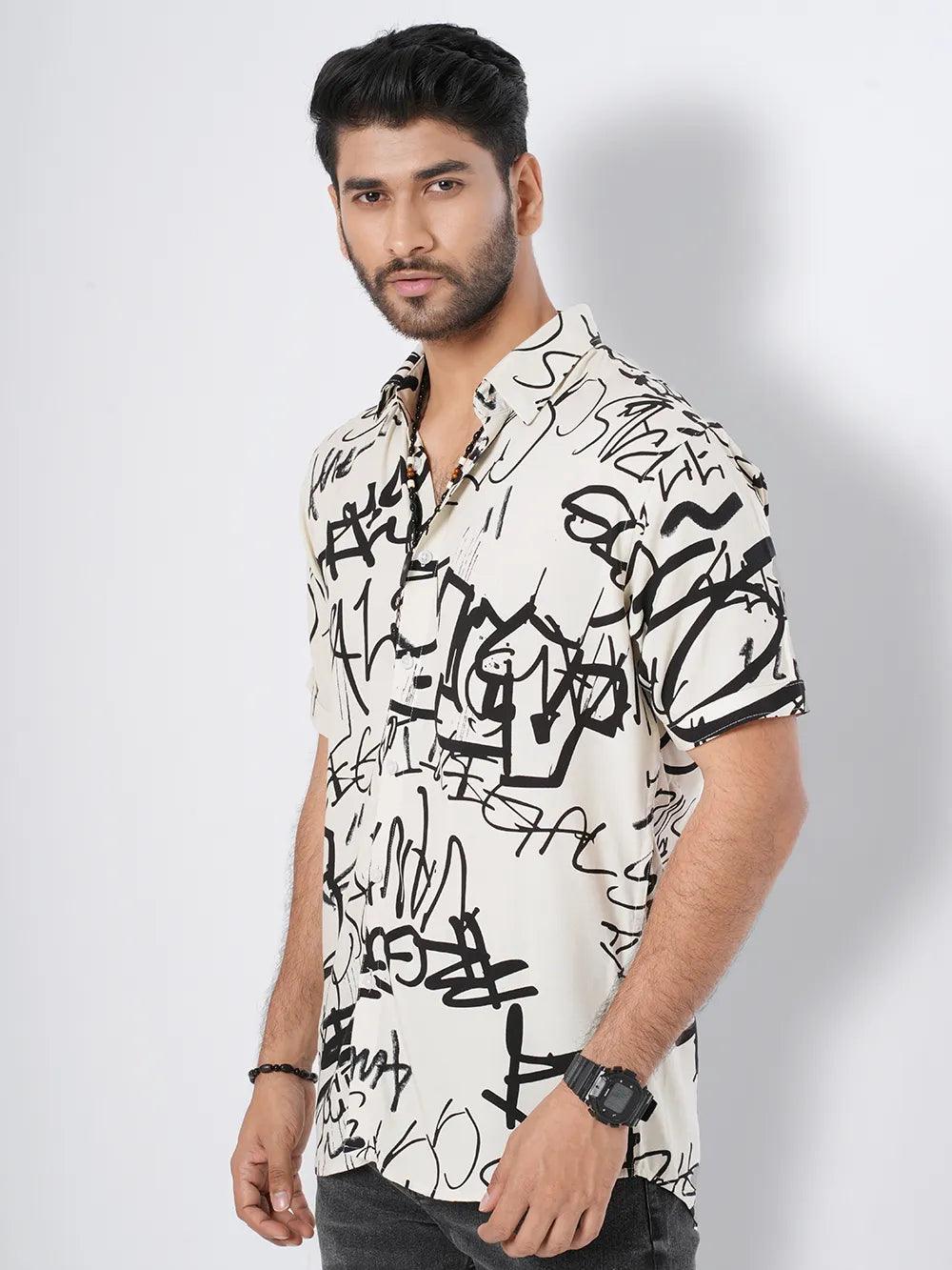 Special Savings Men's Relax Graffiti Art Short Sleeve Shirt