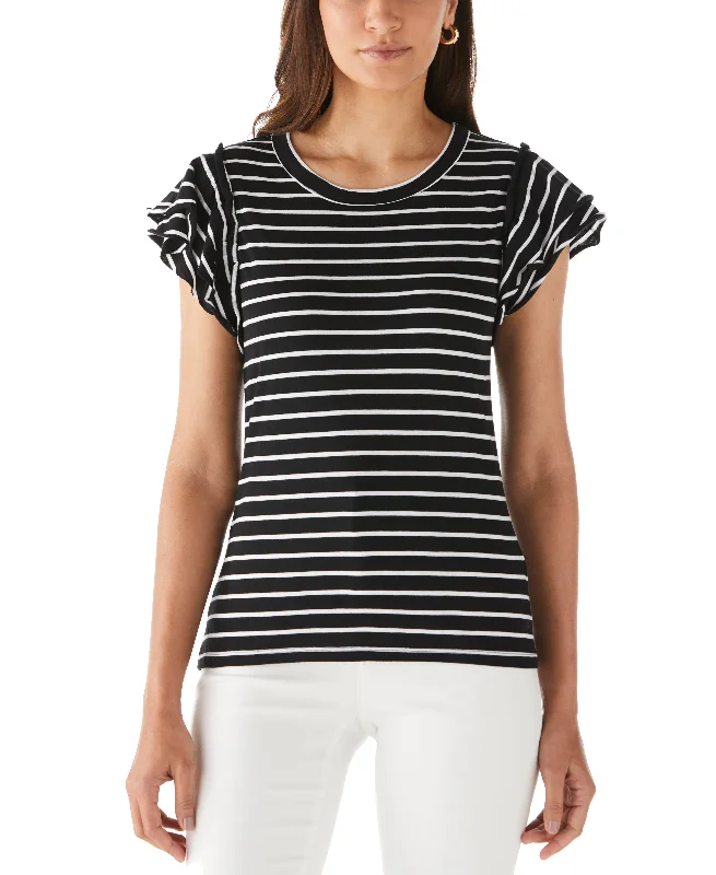Great Deal Stripe Ruffle Sleeve Tee