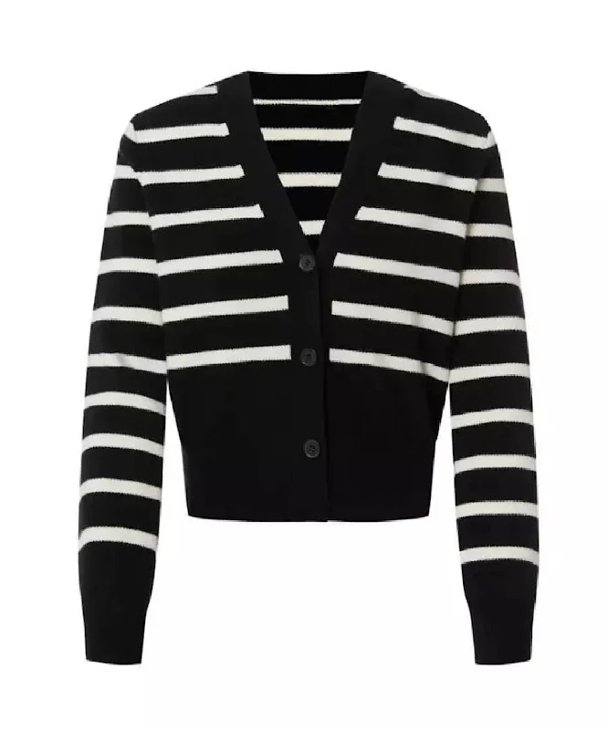 Savings Galore Striped Pattern Knit Cardigan In Black