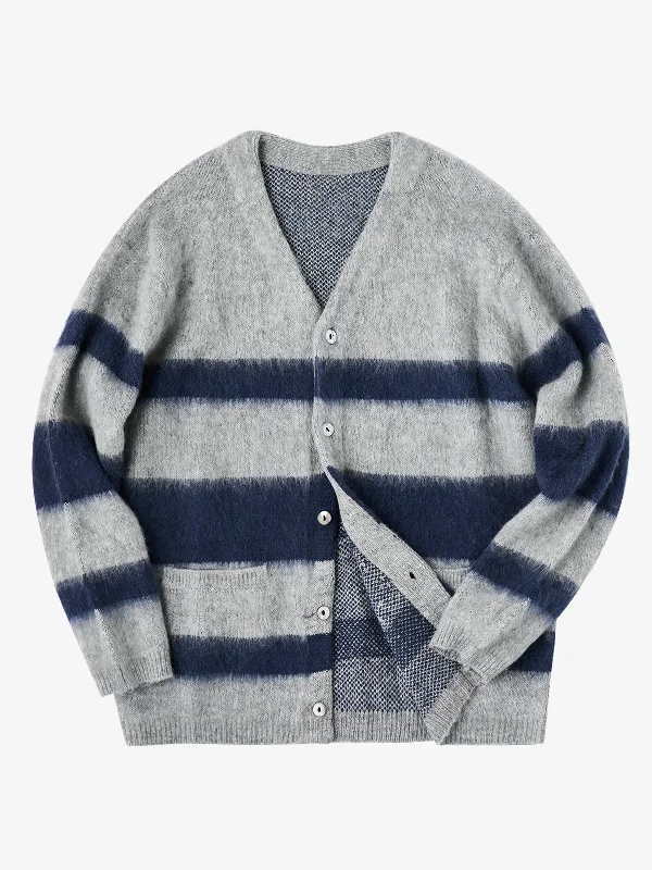 Brushed Wool-Blend Striped Knitted Cardigan