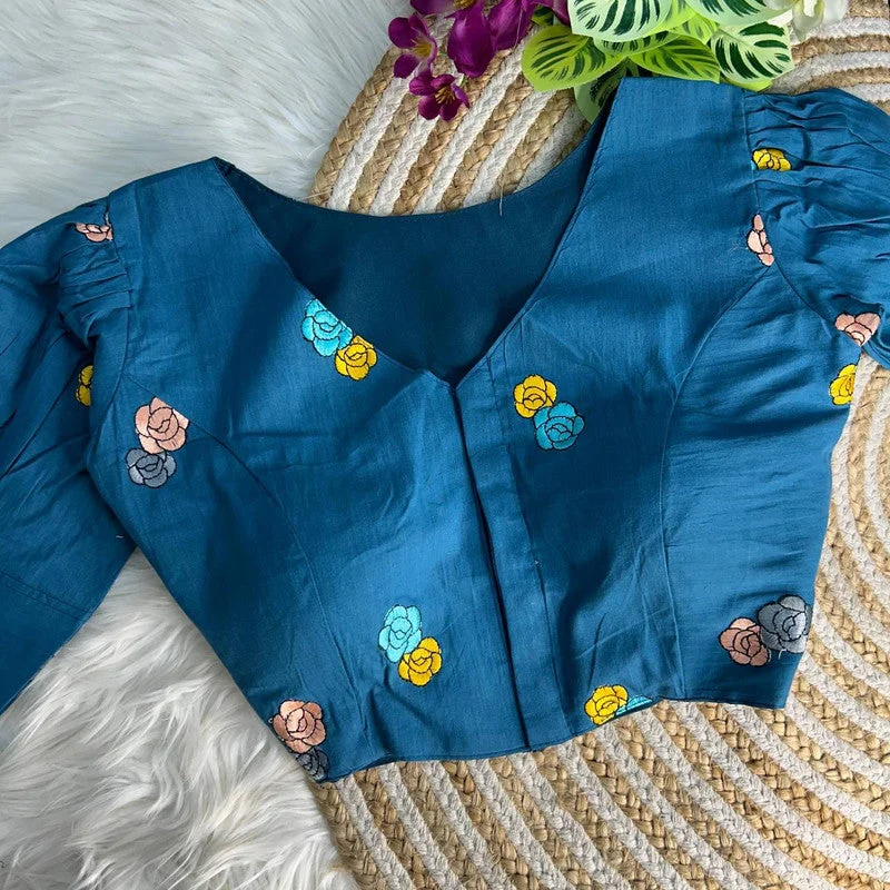 Unbeatable Deal Women's Blue Colour Khadi Cotton Readymade Blouse