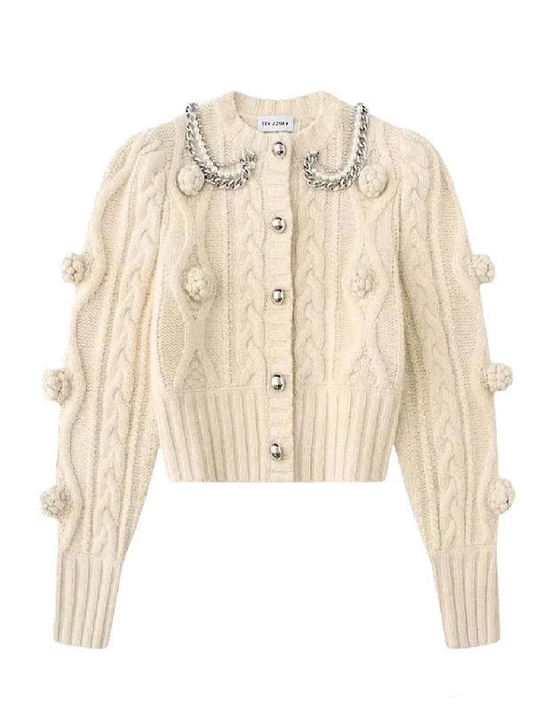 Weekend Discounts to Relish Knit Patterned Cardigan With Chains