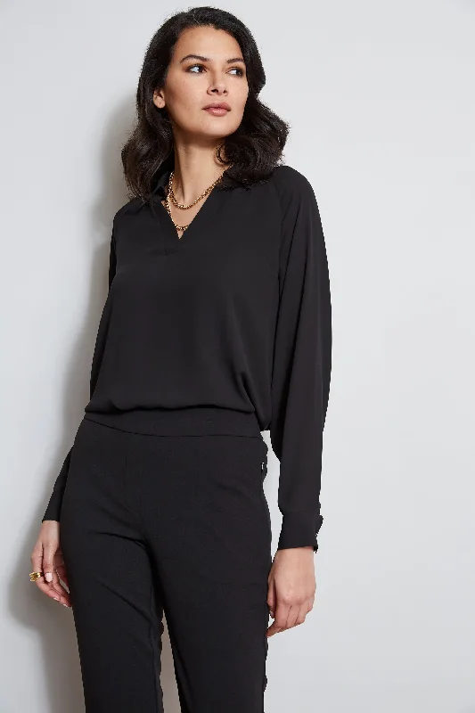 Weekend Savings Fiesta T-Tahari Split Neck Long Sleeve Shirt