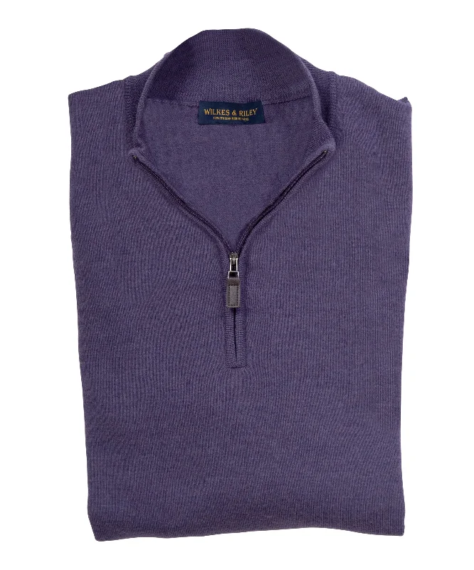 Bonus Savings Ultra-fine Zegna Baruffa Half-Zip Merino Wool Sweater - Plum