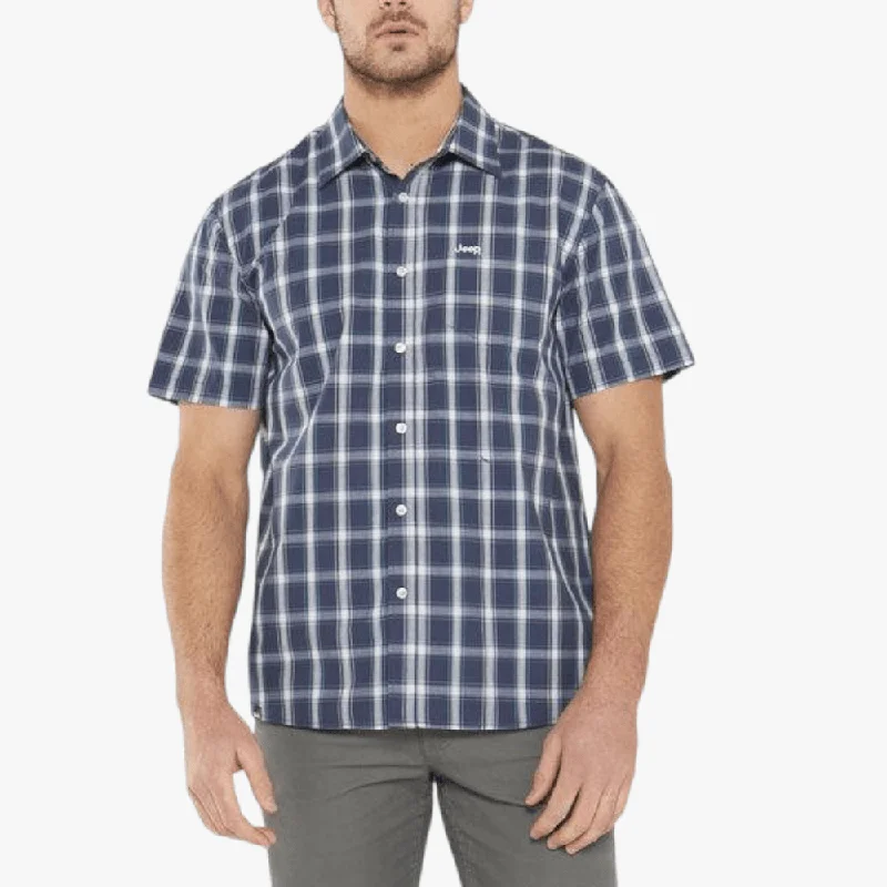 Weekend Offers That Shine Jeep Mens Casual Check Short Sleeve Shirt Navy Emerald