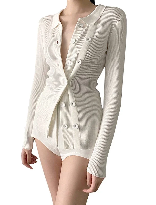 Reduced Price Ribbed Knit Cardigan With Double Lined Buttons