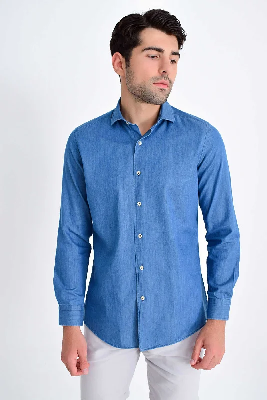 Epic Deals Slim Fit Long Sleeve Cotton Indigo Casual Shirt