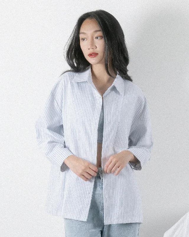 Time-Sensitive Stripes Oversize Shirt (Navy)