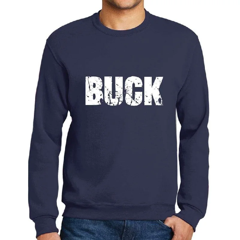 Weekend Specials to Love Men's Printed Graphic Sweatshirt Popular Words BUCK French Navy