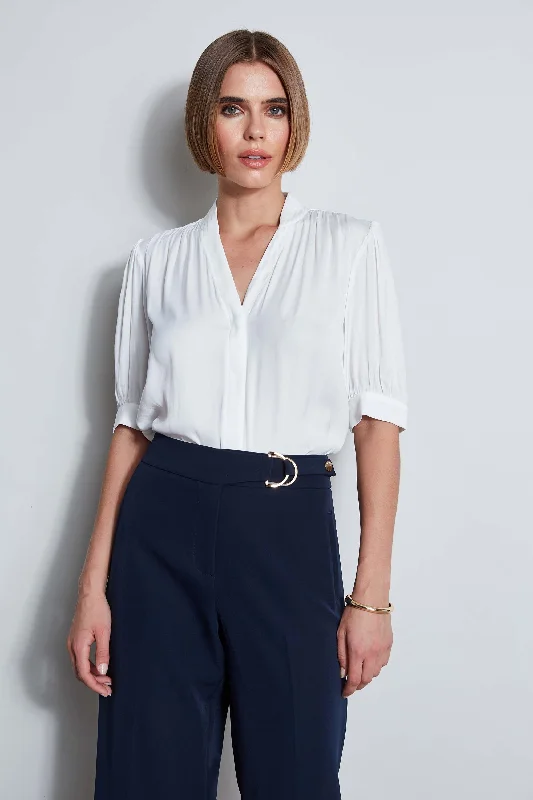 Limited Supply T-Tahari Short Sleeve Pleated Neck Shirt