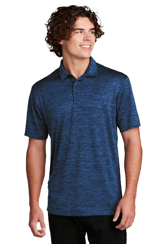 Don't Miss Out Sport-Tek Mens Electric Heather Moisture Wicking Short Sleeve Polo Shirt - Dark Royal Blue/Black Electric