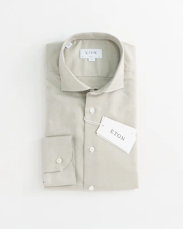 Beige Cotton Linen Slim Shirt