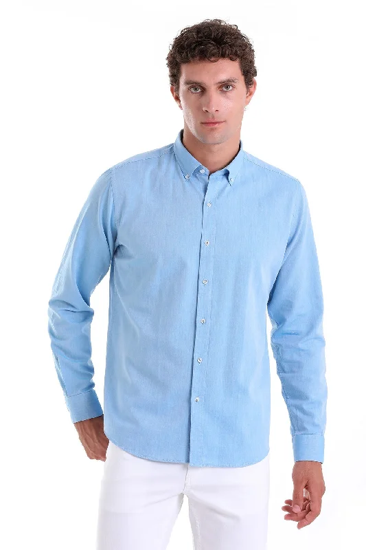 Daily Special Comfort Fit Long Sleeve Cotton Turquoise Casual Shirt