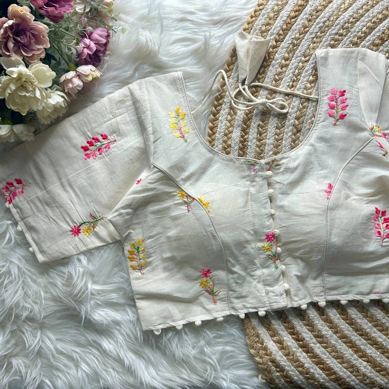 Special Offer Women's White Colour Khadi Cotton Readymade Blouse