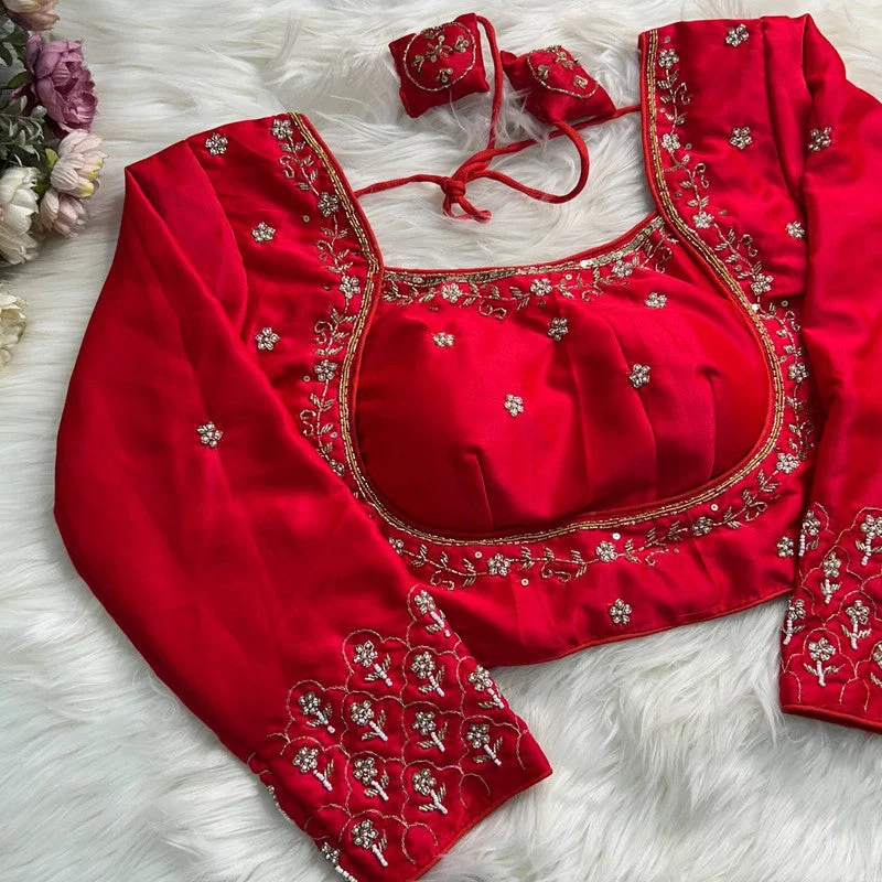 Weekend Savings Sensation Women's Red Colour Soft Silk Readymade Blouse