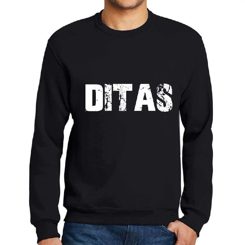 Men's Printed Graphic Sweatshirt Popular Words DITAS Deep Black