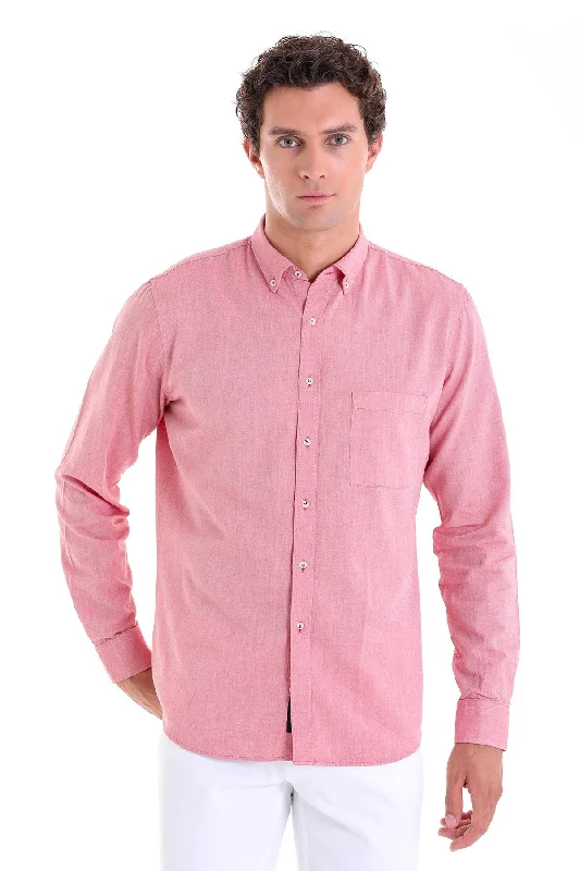 Huge Savings Comfort Fit Long Sleeve Oxford Cotton Burgundy Casual Shirt
