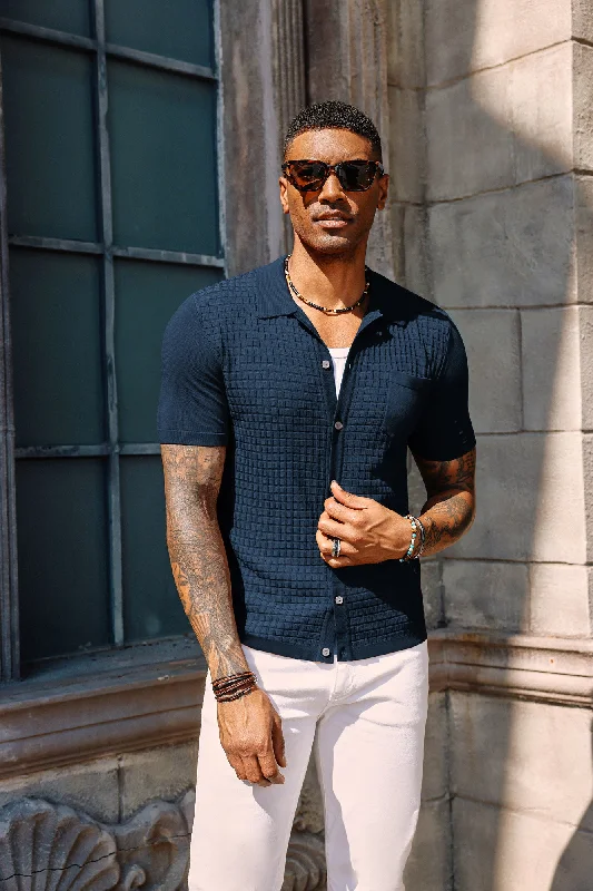 Weekend Deals That Sparkle PJ Men Textured Cardigan Short Sleeve Lapel Collar Button-up Sweater Knitwear