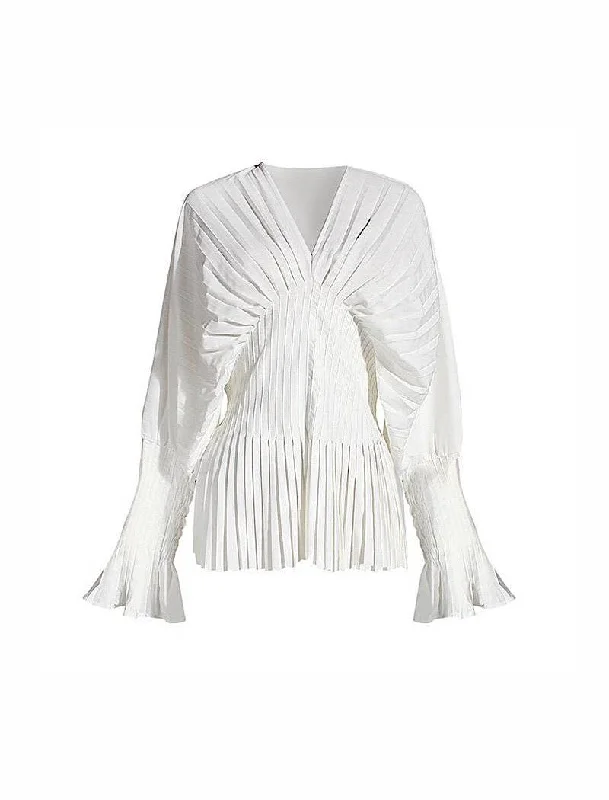 Sale Event White Pleated Midi Flared Top