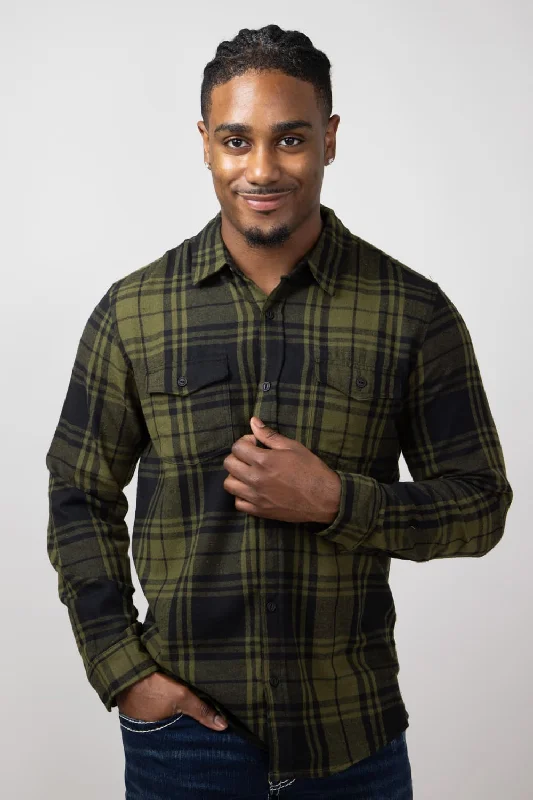 Plaid Flannel Shirt for Men in Army Green | TQ8281GL-ARMY