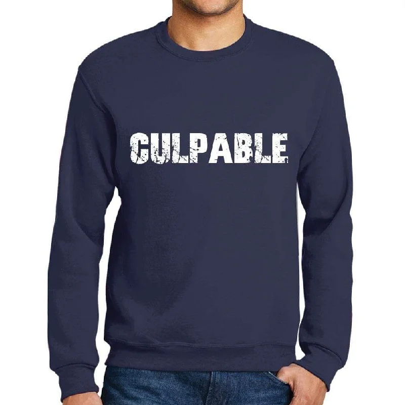 Men's Printed Graphic Sweatshirt Popular Words CULPABLE French Navy