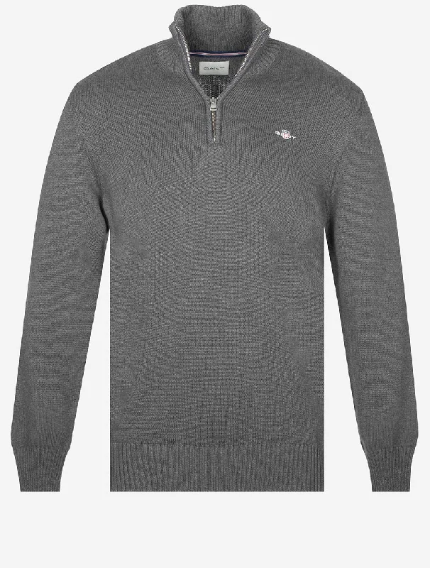 Lässiger Baumwoll Half Zip Anthrazit Melange