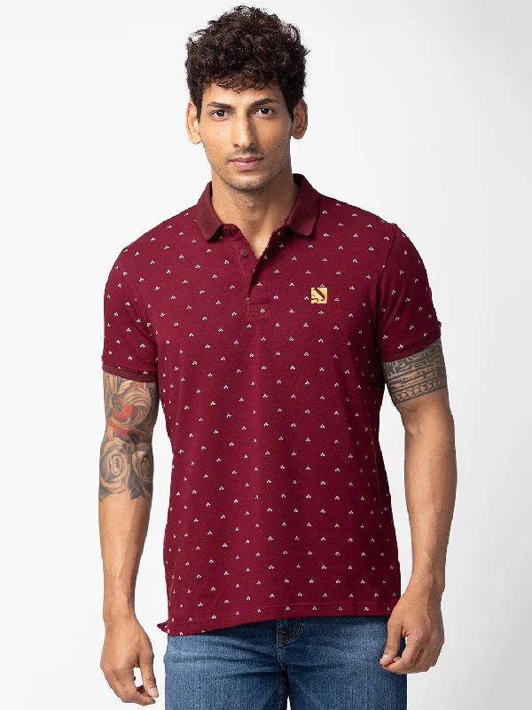 Spykar Men Wine Cotton Regular Fit Half Sleeve Plain Polo T-Shirt