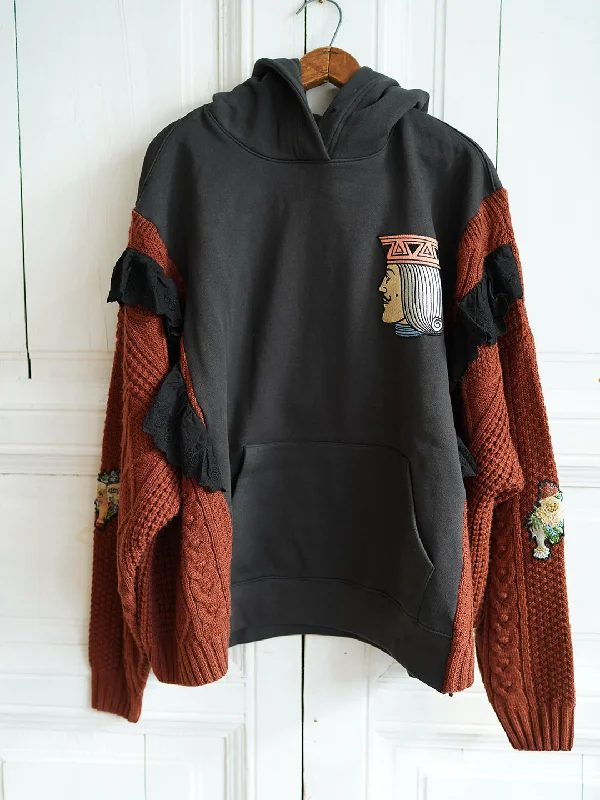 Weekend Discounts to Snag Unlogical Poem Poker Embroidery Patchwork Lace Knitted Hoodie