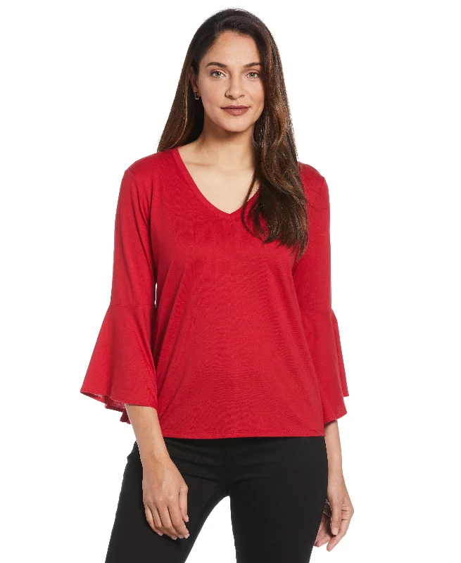 Weekend Savings Sensation Knit V-Neck Ruffle Sleeve Top