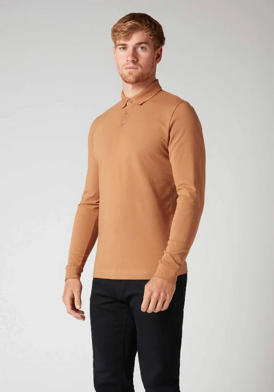 Discount Mania Remus Uomo Jersey Knit Long Sleeved Polo Shirt, Brown