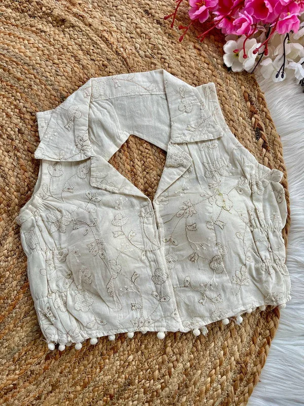 Massive Deal Women's White Colour Khadi Cotton Readymade Blouse