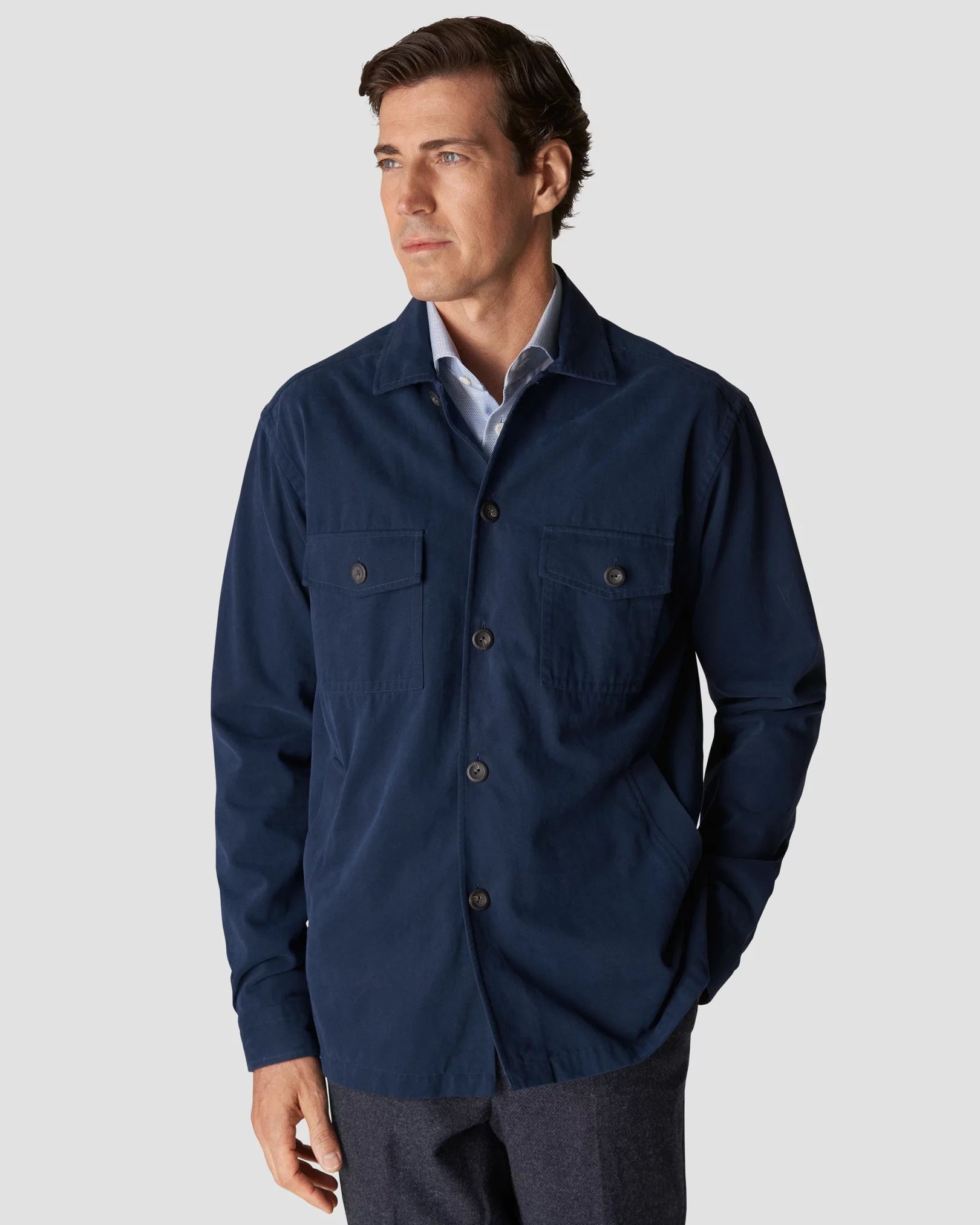 New Arrival Navy Blue Twill Moleskin Overshirt - ETON