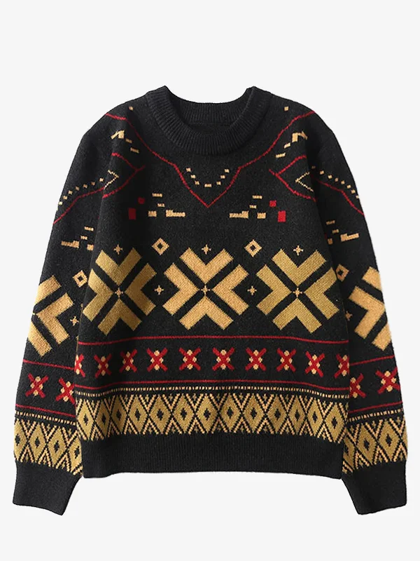 Ethnic Pattern Jacquard Woven Knitted Sweater