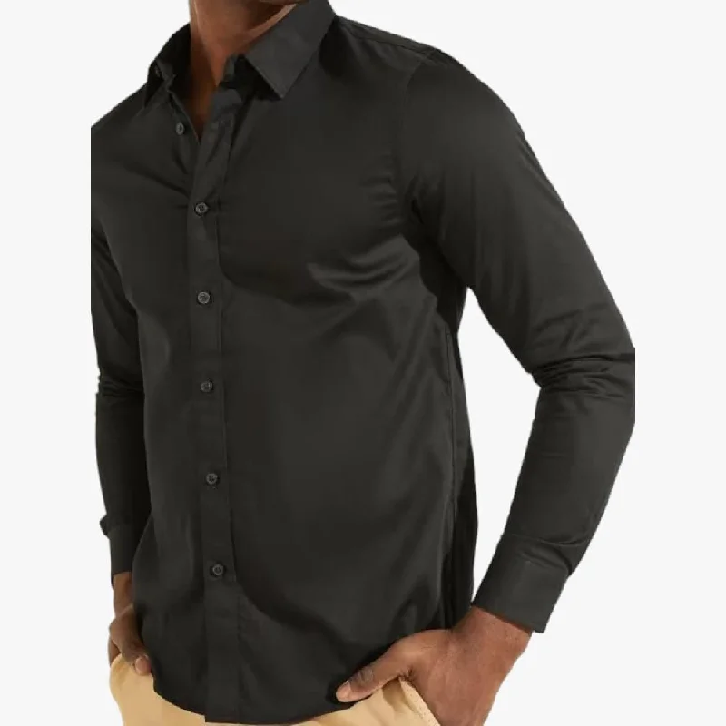 Limited Stock Guess Mens Stretch Long Sleeve Shirt Jet Black