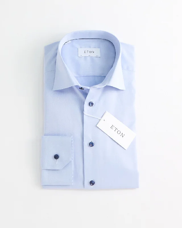 Signature Twill Light Blue Slim Shirt With Navy Button