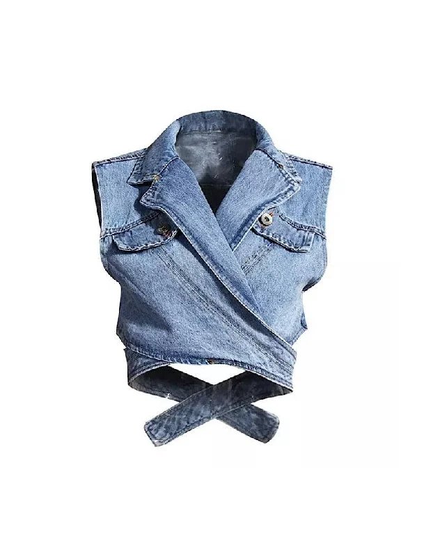 Great Deal Sleeveless Wrap Short Denim Vest Top
