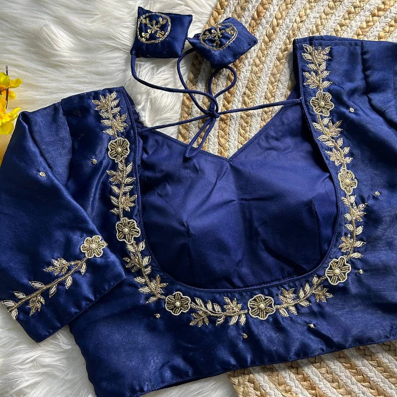 Savings Galore Women's Navy Blue Colour Soft Silk Readymade Blouse