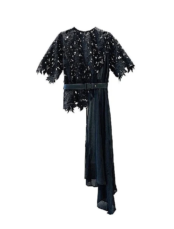 Can't Beat Embroidered Lace Top With Long Chiffon Side In Black
