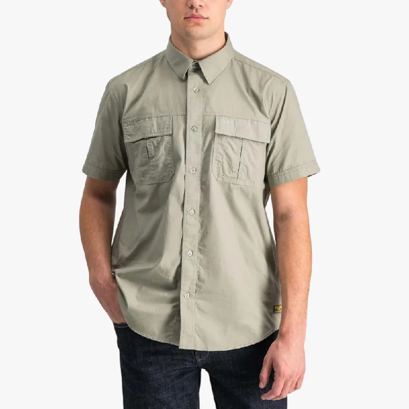 Closeout Sale Jeep Mens Safari Short Sleeve Shirt With Back Vent Khaki