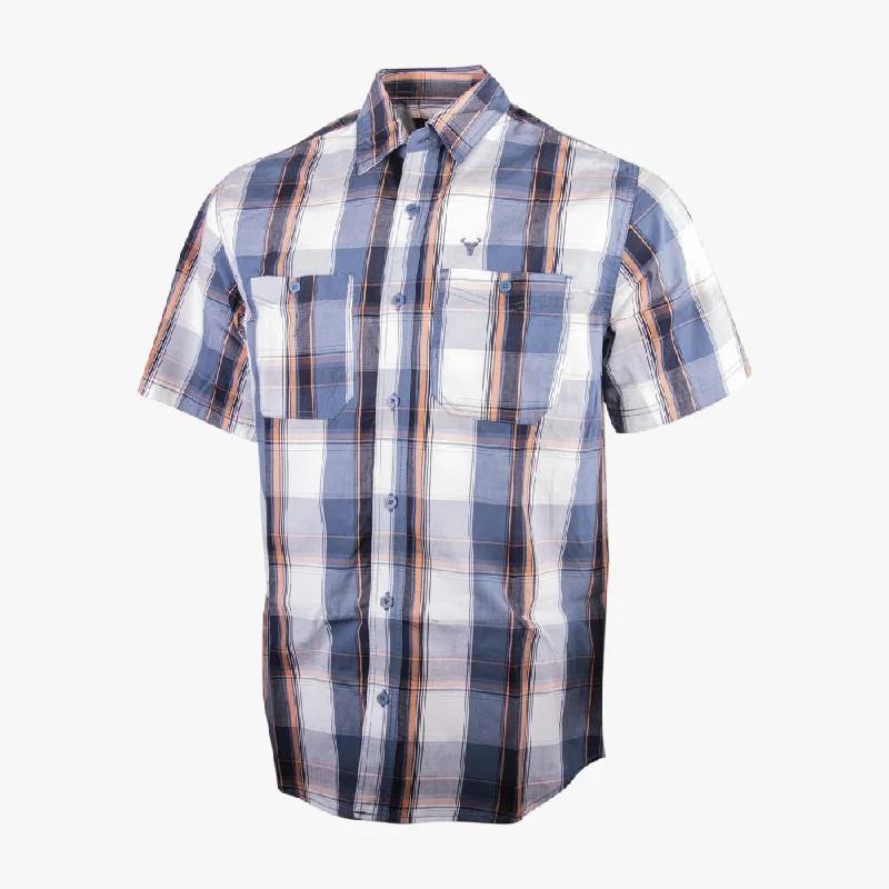 Wildebees Mens One Up Short Sleeve Check Shirt Navy Tan White