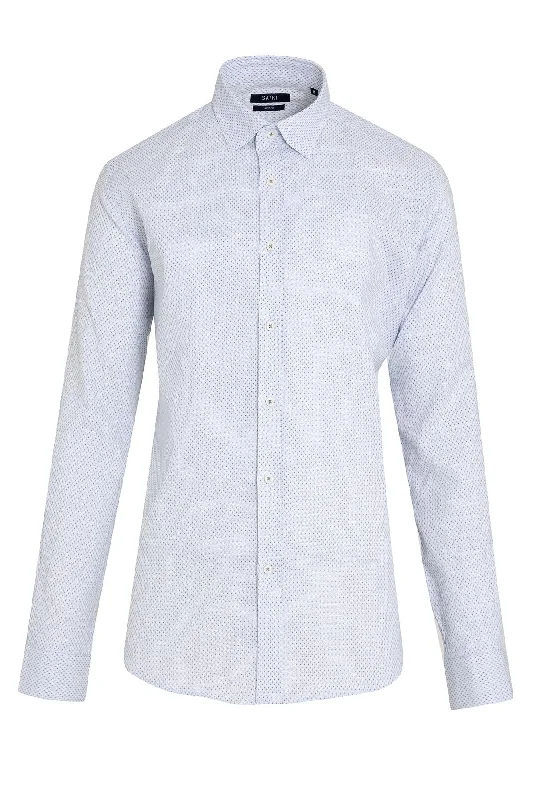 Extra Savings Slim Fit Printed Linen & Cotton Blue Casual Shirt