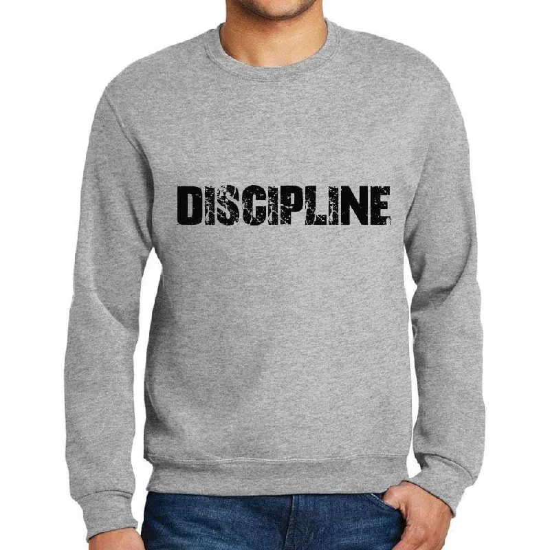 Men's Printed Graphic Sweatshirt Popular Words DISCIPLINE Grey Marl