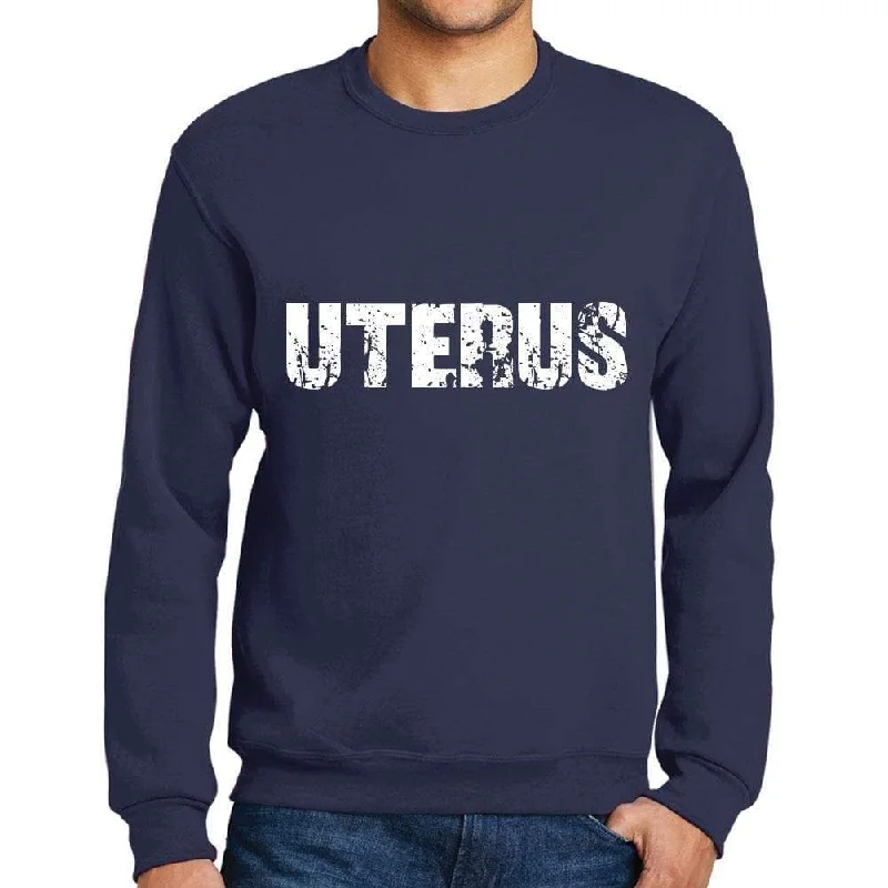 Men's Printed Graphic Sweatshirt Popular Words UTERUS French Navy