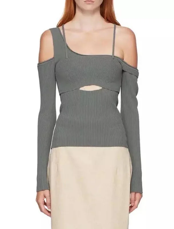 Quick Sale Asymmetrical Elastic Knit Top