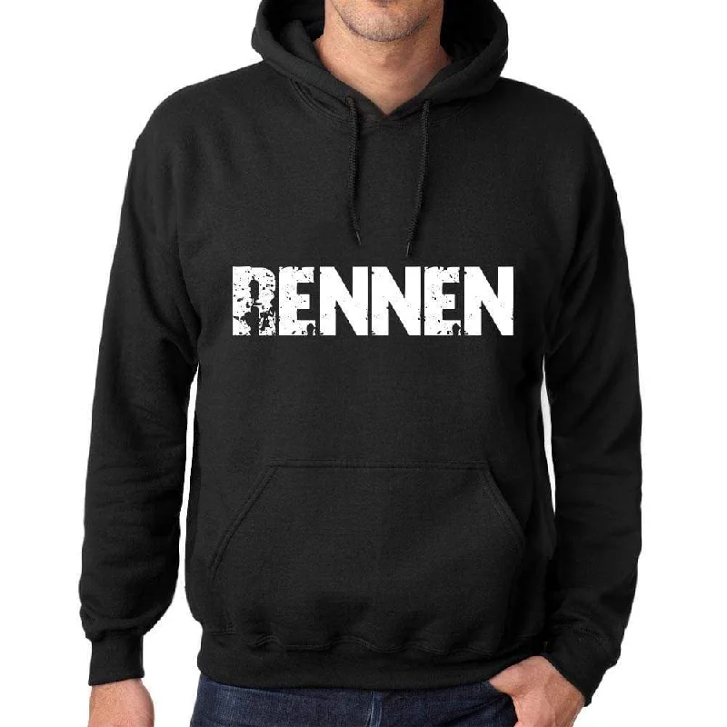 Men's Women's Unisex Printed Graphic Cotton Hoodie Soft Heavyweight Hooded Sweatshirt Pullover Popular Words RENNEN Deep Black