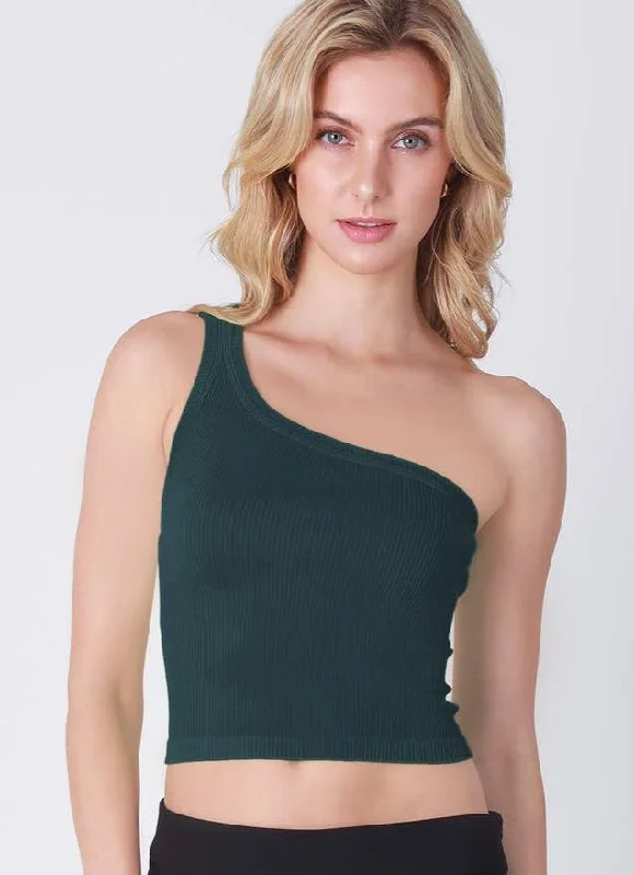 Today's Deal Solid One Shoulder Crop Top