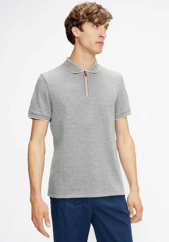 Online Specials Ted Baker Sello Textured Zip Neck Polo Shirt, Grey